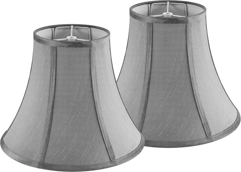 JERHOUS Pewter Gray Bell Lamp Shades Set of 2 Medium LampShade 6.7``Top x 13``Bottom x 10``High(Spider) Traditional Lamp shades for Table & Bedside Lamp - Hand Crafted Shade Replacement - Image 1